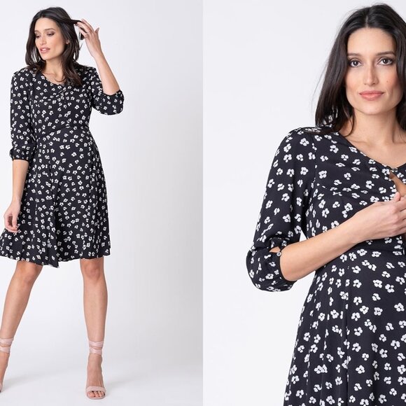 Seraphine Dresses & Skirts - SERAPHINE monochrome floral Maternity & Nursing Dress (sz6)